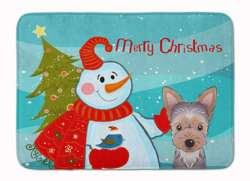 Snowman with Yorkie Puppy Machine Washable Memory Foam Mat BB1852RUG