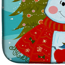 Snowman with Wirehaired Dachshund Dish Drying Mat Absorbent Dish Drying Mat Pad for Kitchen Counter Dish Drainer Mat for Countertop, 14 x 21", Multicolor