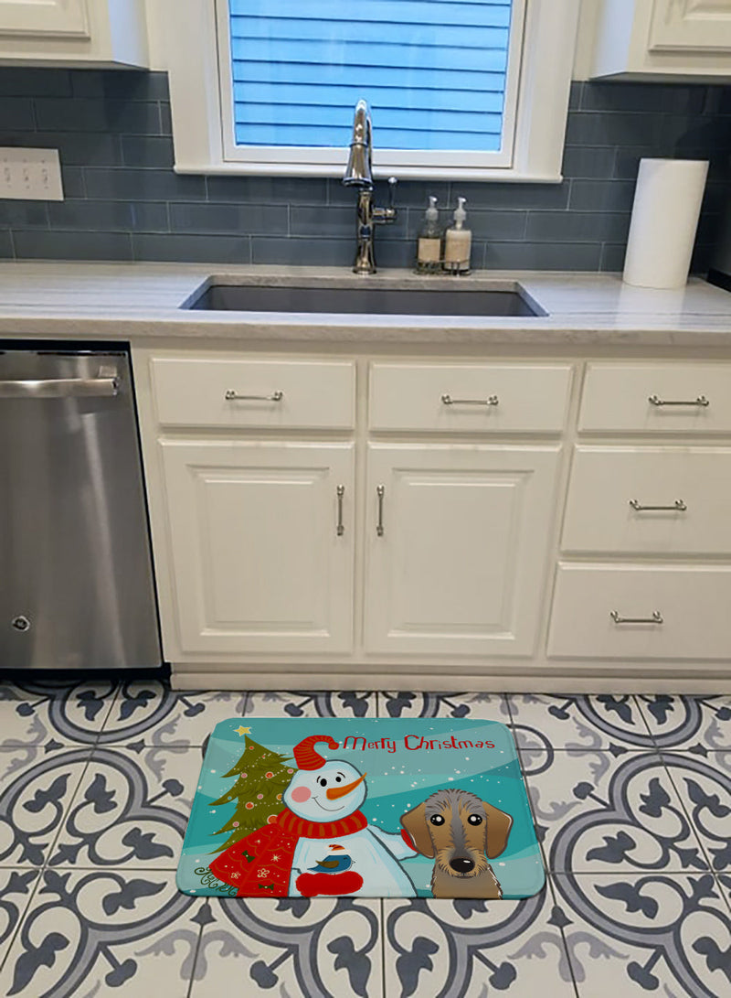 Snowman with Wirehaired Dachshund Machine Washable Memory Foam Mat BB1853RUG