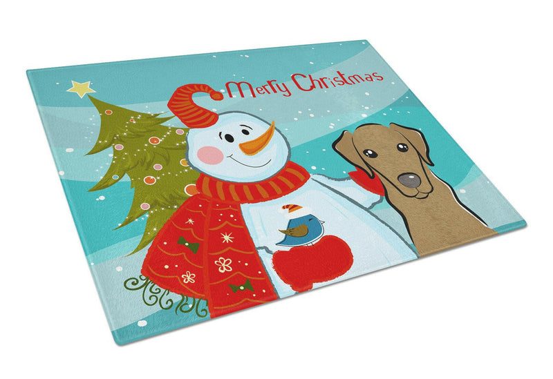 Snowman with Chocolate Labrador Glass Cutting Board Large BB1854LCB