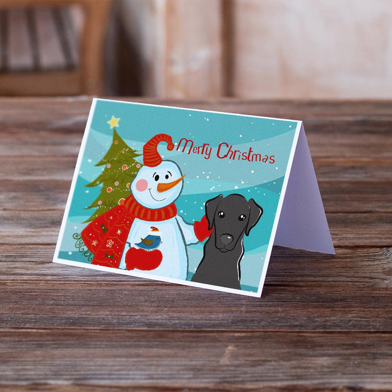 Snowman with Black Labrador Greeting Cards and Envelopes Pack of 8