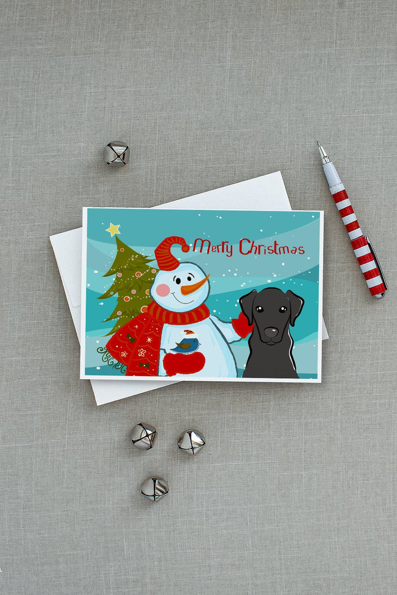 Snowman with Black Labrador Greeting Cards and Envelopes Pack of 8