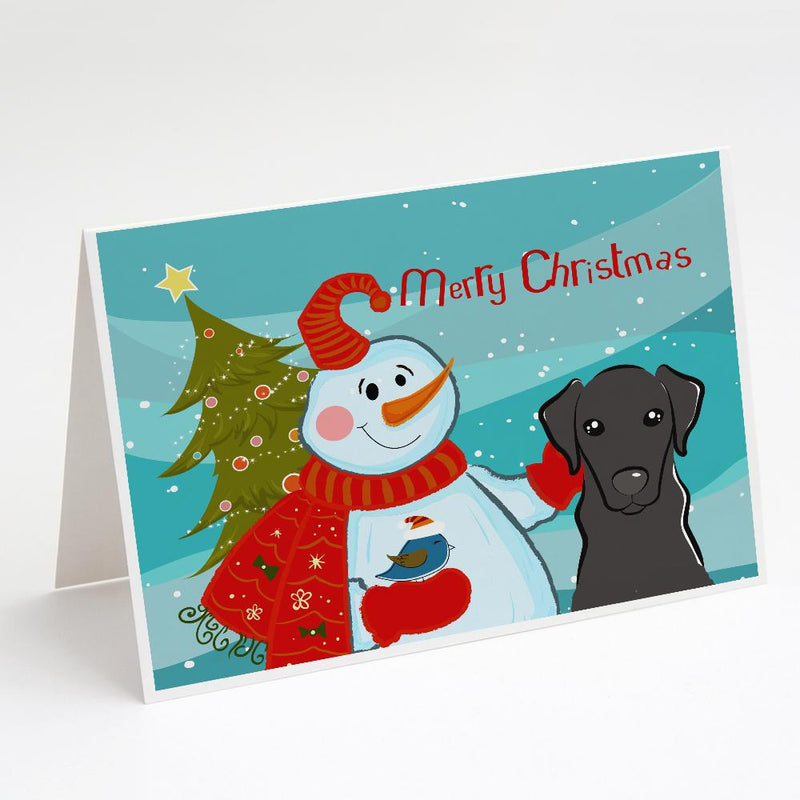 Snowman with Black Labrador Greeting Cards and Envelopes Pack of 8