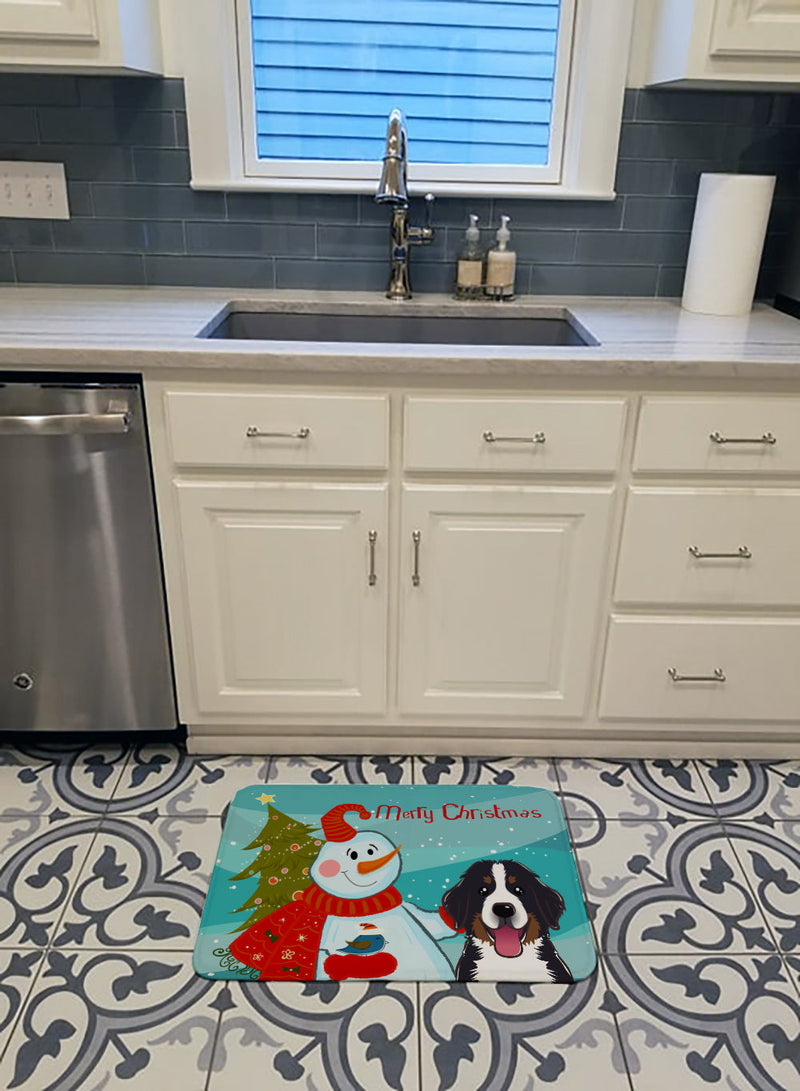 Snowman with Bernese Mountain Dog Machine Washable Memory Foam Mat BB1857RUG