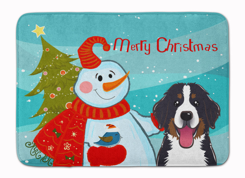 Snowman with Bernese Mountain Dog Machine Washable Memory Foam Mat BB1857RUG