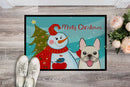 Snowman with French Bulldog Doormat Indoor Outdoor 24H X 36W Front Door Mat Rugs for Entryway, Non Slip Washable Low Pile,