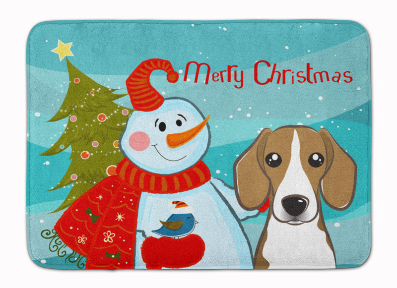 Snowman with Beagle Machine Washable Memory Foam Mat BB1859RUG