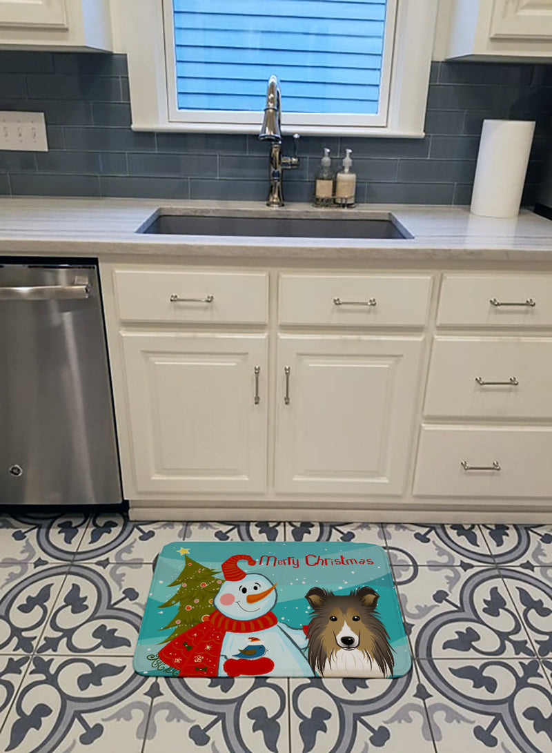 Snowman with Sheltie Machine Washable Memory Foam Mat BB1862RUG