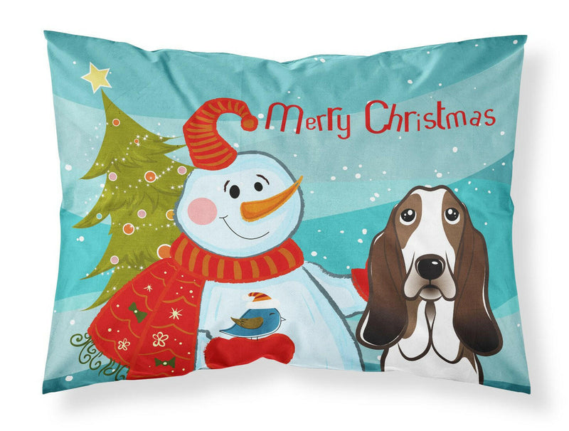 Snowman with Basset Hound Fabric Standard Pillowcase BB1863PILLOWCASE