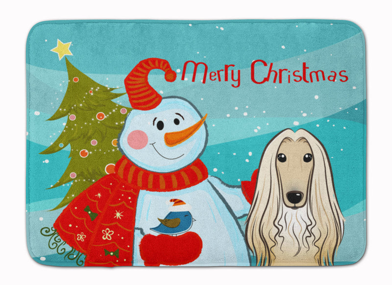 Snowman with Afghan Hound Machine Washable Memory Foam Mat BB1864RUG