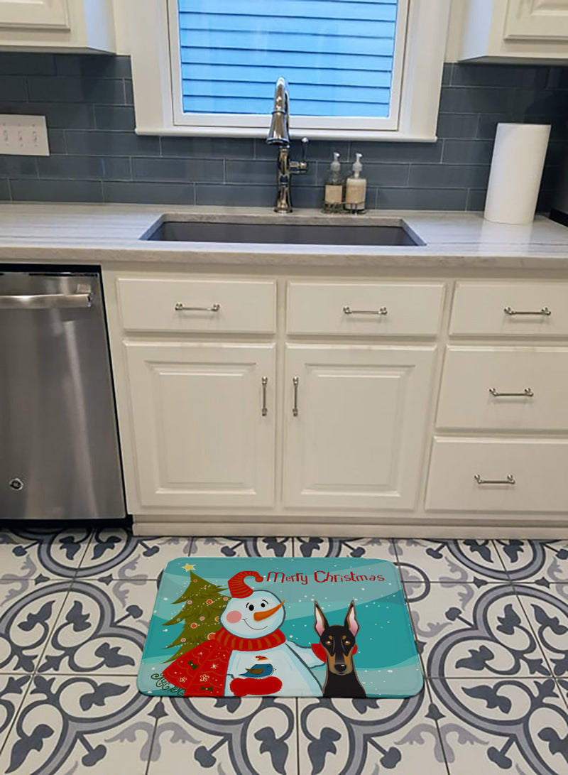 Snowman with Doberman Machine Washable Memory Foam Mat BB1865RUG