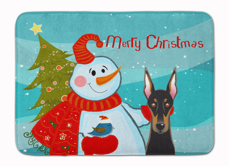 Snowman with Doberman Machine Washable Memory Foam Mat BB1865RUG