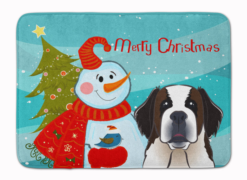 Snowman with Saint Bernard Machine Washable Memory Foam Mat BB1866RUG