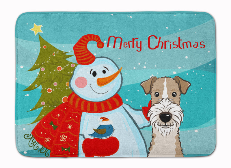 Snowman with Wire Haired Fox Terrier Machine Washable Memory Foam Mat BB1867RUG