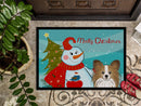 Snowman with Papillon Doormat Indoor Outdoor 24H X 36W Front Door Mat Rugs for Entryway, Non Slip Washable Low Pile,