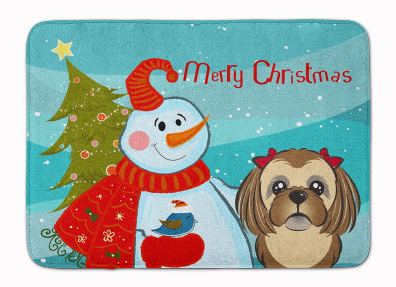 Snowman with Chocolate Brown Shih Tzu Machine Washable Memory Foam Mat BB1869RUG