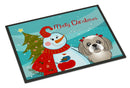 Snowman with Gray Silver Shih Tzu Doormat Indoor Outdoor 18H X 27W Front Door Mat Rugs for Entryway, Non Slip Washable