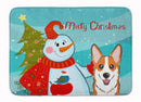 Snowman with Red Corgi Machine Washable Memory Foam Mat BB1874RUG