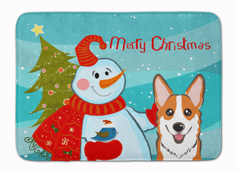 Snowman with Red Corgi Machine Washable Memory Foam Mat BB1874RUG