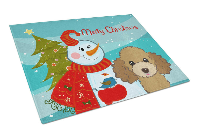 Snowman with Chocolate Brown Poodle Glass Cutting Board Large BB1876LCB