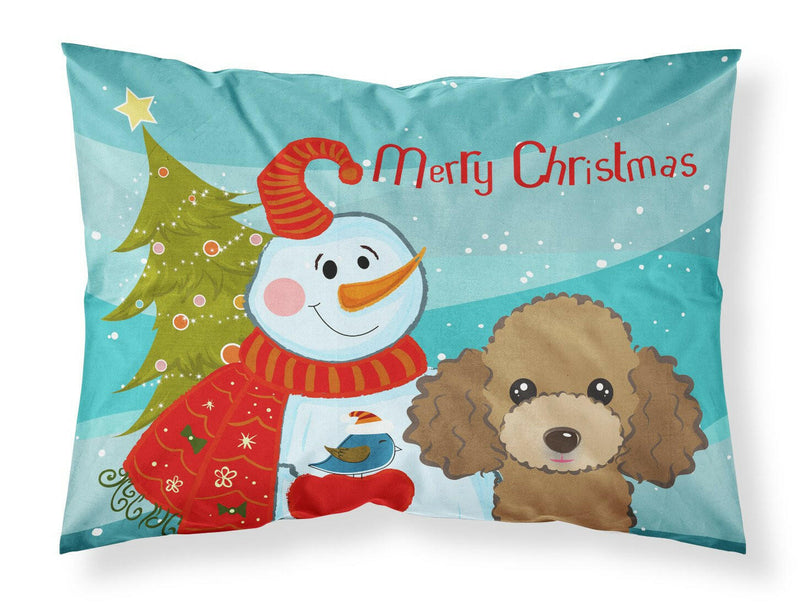 Snowman with Chocolate Brown Poodle Fabric Standard Pillowcase BB1876PILLOWCASE