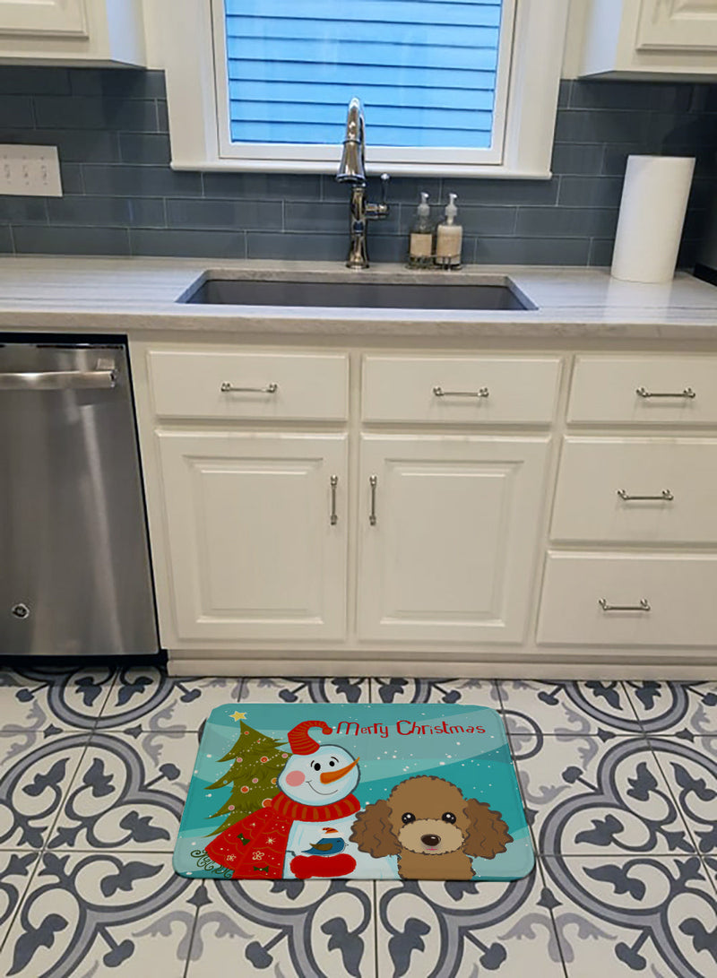 Snowman with Chocolate Brown Poodle Machine Washable Memory Foam Mat BB1876RUG