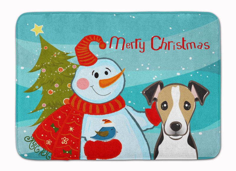 Snowman with Jack Russell Terrier Machine Washable Memory Foam Mat BB1881RUG