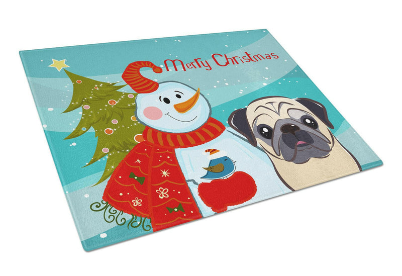 Snowman with Fawn Pug Glass Cutting Board Large BB1882LCB