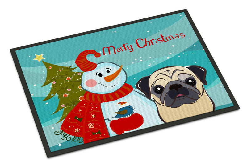 Snowman with Fawn Pug Indoor or Outdoor Mat 18x27 BB1882MAT