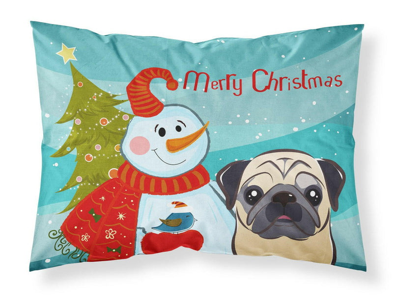 Snowman with Fawn Pug Fabric Standard Pillowcase BB1882PILLOWCASE