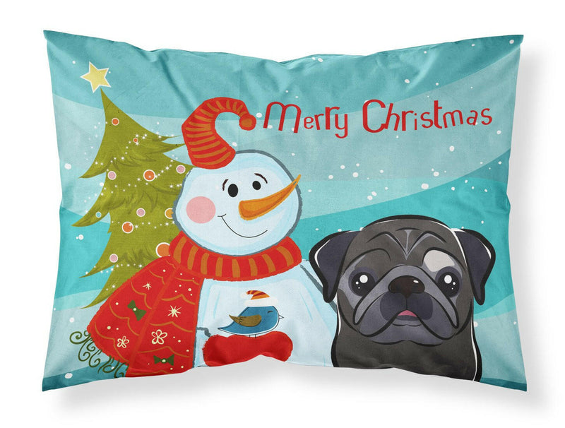 Snowman with Black Pug Fabric Standard Pillowcase BB1883PILLOWCASE