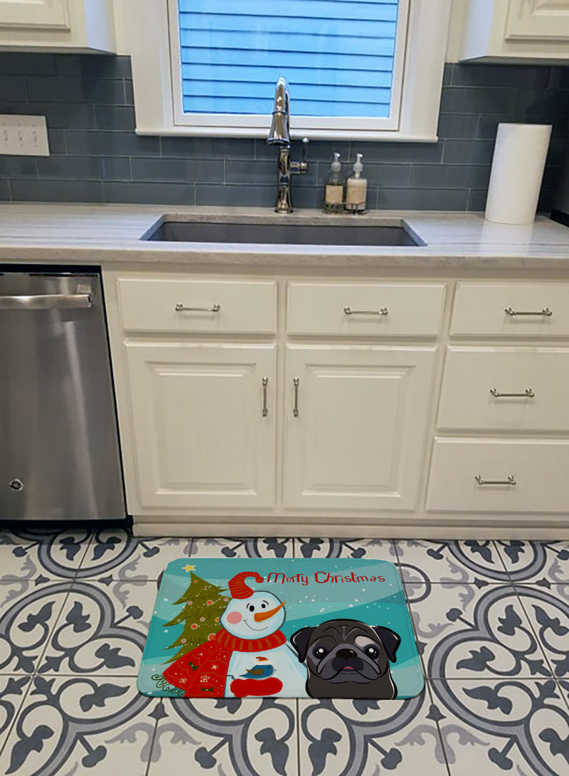 Snowman with Black Pug Machine Washable Memory Foam Mat BB1883RUG