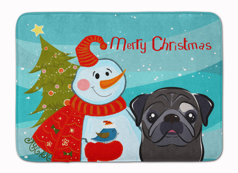 Snowman with Black Pug Machine Washable Memory Foam Mat BB1883RUG