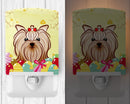 Yorkie Yorkishire Terrier Easter Egg Hunt Ceramic Night Light Compact, UL-Certified, Ideal for Bedroom, Bathroom, Nursery, Hallway, Kitchen, 6x4x3, Multicolor