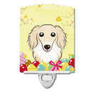 Longhair Creme Dachshund Easter Egg Hunt Ceramic Night Light Compact, UL-Certified, Ideal for Bedroom, Bathroom, Nursery, Hallway, Kitchen, 6x4x3, Multicolor