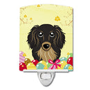 Longhair Black and Tan Dachshund Easter Egg Hunt Ceramic Night Light Compact, UL-Certified, Ideal for Bedroom, Bathroom, Nursery, Hallway, Kitchen, 6x4x3, Multicolor