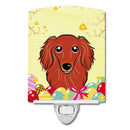 Longhair Red Dachshund Easter Egg Hunt Ceramic Night Light Compact, UL-Certified, Ideal for Bedroom, Bathroom, Nursery, Hallway, Kitchen, 6x4x3, Multicolor