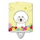 Bichon Frise Easter Egg Hunt Ceramic Night Light Compact, UL-Certified, Ideal for Bedroom, Bathroom, Nursery, Hallway, Kitchen, 6x4x3, Multicolor