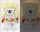White English Bulldog  Easter Egg Hunt Ceramic Night Light Compact, UL-Certified, Ideal for Bedroom, Bathroom, Nursery, Hallway, Kitchen, 6x4x3, Multicolor