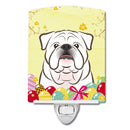 White English Bulldog  Easter Egg Hunt Ceramic Night Light Compact, UL-Certified, Ideal for Bedroom, Bathroom, Nursery, Hallway, Kitchen, 6x4x3, Multicolor