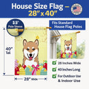 Shiba Inu Easter Egg Hunt House Flag 28x40 Porch Sleeve Pole Decorative Outside Yard Banner Artwork Wall Hanging, Polyester