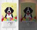 Bernese Mountain Dog Easter Egg Hunt Ceramic Night Light Compact, UL-Certified, Ideal for Bedroom, Bathroom, Nursery, Hallway, Kitchen, 6x4x3, Multicolor
