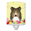 Sheltie Easter Egg Hunt Ceramic Night Light Compact, UL-Certified, Ideal for Bedroom, Bathroom, Nursery, Hallway, Kitchen, 6x4x3, Multicolor