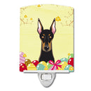 Doberman Easter Egg Hunt Ceramic Night Light Compact, UL-Certified, Ideal for Bedroom, Bathroom, Nursery, Hallway, Kitchen, 6x4x3, Multicolor