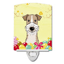 Wire Haired Fox Terrier Easter Egg Hunt Ceramic Night Light Compact, UL-Certified, Ideal for Bedroom, Bathroom, Nursery, Hallway, Kitchen, 6x4x3, Multicolor