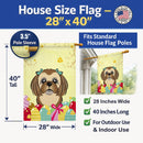 Chocolate Brown Shih Tzu Easter Egg Hunt House Flag 28x40 Porch Sleeve Pole Decorative Outside Yard Banner Artwork Wall Hanging, Polyester