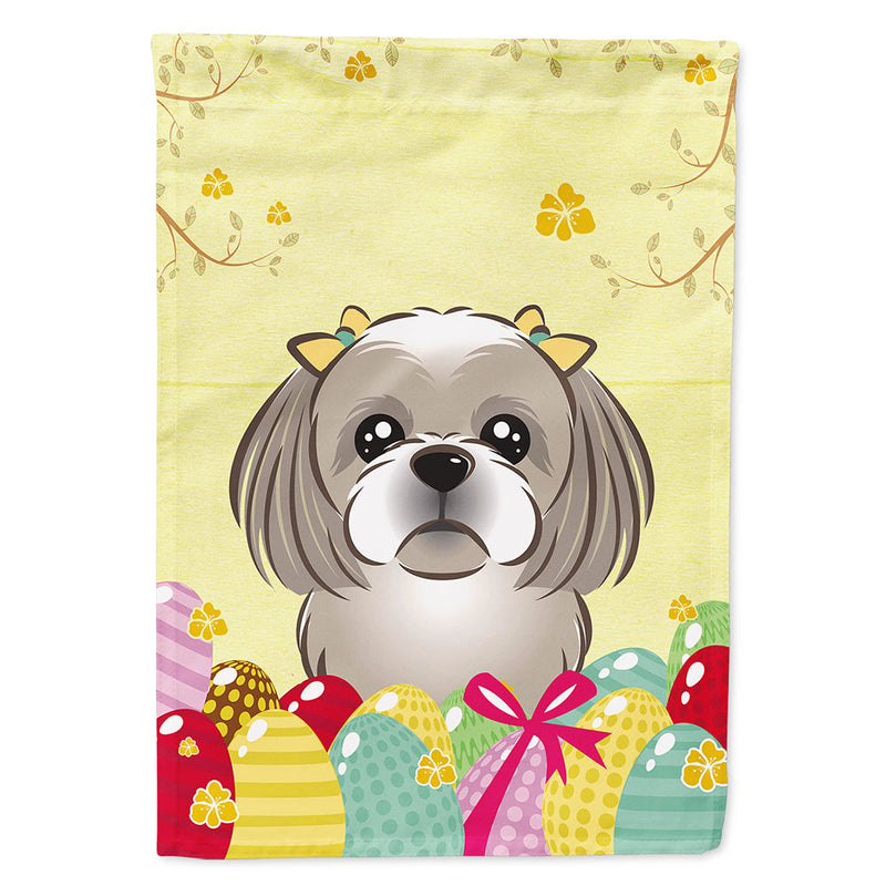 Gray Silver Shih Tzu Easter Egg Hunt Flag Canvas House Size BB1932CHF