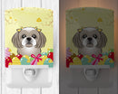 Gray Silver Shih Tzu Easter Egg Hunt Ceramic Night Light Compact, UL-Certified, Ideal for Bedroom, Bathroom, Nursery, Hallway, Kitchen, 6x4x3, Multicolor