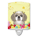 Gray Silver Shih Tzu Easter Egg Hunt Ceramic Night Light Compact, UL-Certified, Ideal for Bedroom, Bathroom, Nursery, Hallway, Kitchen, 6x4x3, Multicolor