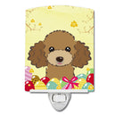 Chocolate Brown Poodle Easter Egg Hunt Ceramic Night Light Compact, UL-Certified, Ideal for Bedroom, Bathroom, Nursery, Hallway, Kitchen, 6x4x3, Multicolor